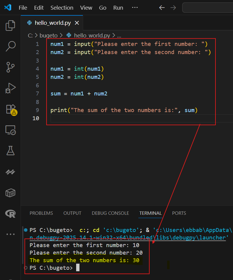 نوشتن اولین برنامه در پایتون